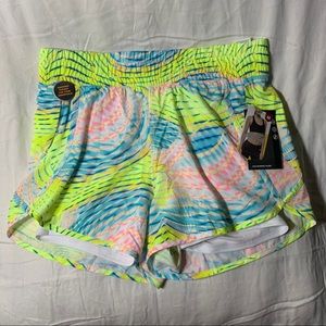 Avia Neon Bright Tie Dye 2-in-1 Running Shorts Built in Spandex